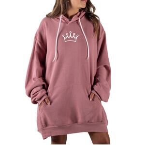 Oversized Mauve Crown Graphic Hoodie, Tunic Length, Plus Size 2XL
